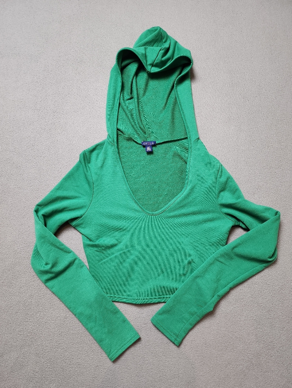 UK2LA Green Cropped Hoodie Top Sz Small - Picture 3 of 8